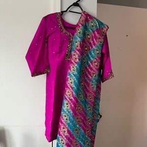 Magenta, blue salwar kameez